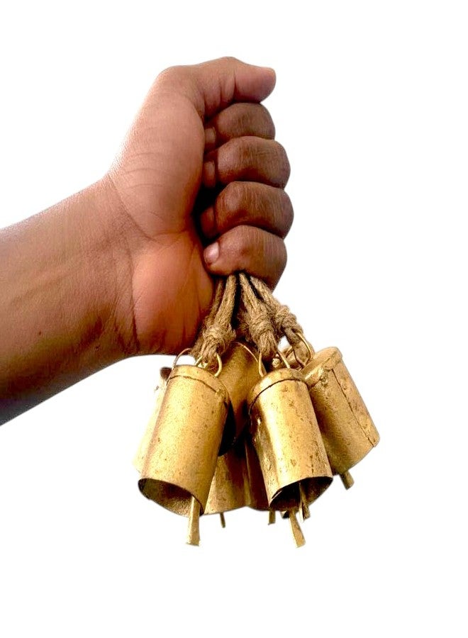 VIKACRAFT زينة أجراس نحاسية معلقة من فيكا كرافت لتزيين المنزل، أجراس معدنية صغيرة معلقة لتزيين ديوالي، فن جداري - عبوة من 10 قطع - Image 1